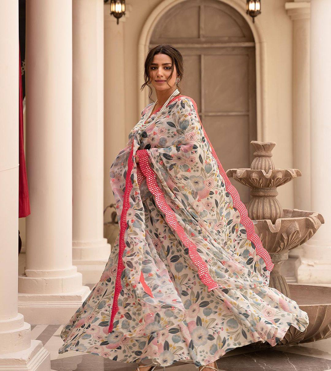 Teeya Creation Multicolor Chinon Silk Digital Print With Sequence Work Anarkali With Pants And Dupatta | Grocsy