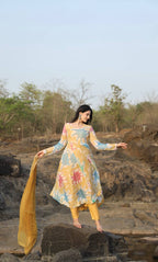 Teeya Creation Multicolor Soft organza Silk Digital Printed With Foil Print Anarkali With Pants And Dupatta | Grocsy