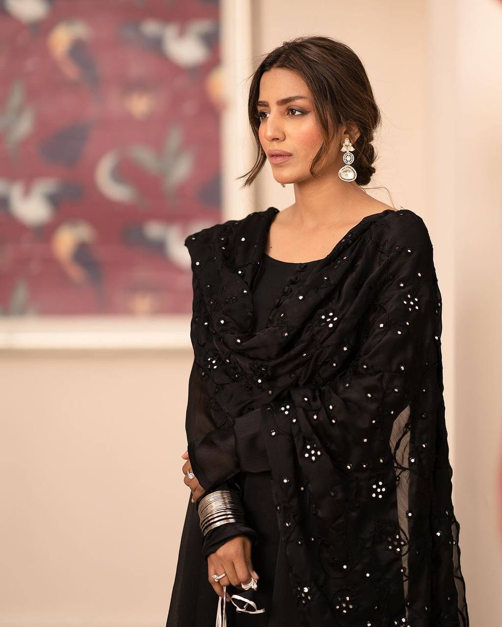 Teeya Creation Black Color Roman Cotton Embroidery And Sequence Work Anarkali With Pants And Dupatta | Grocsy
