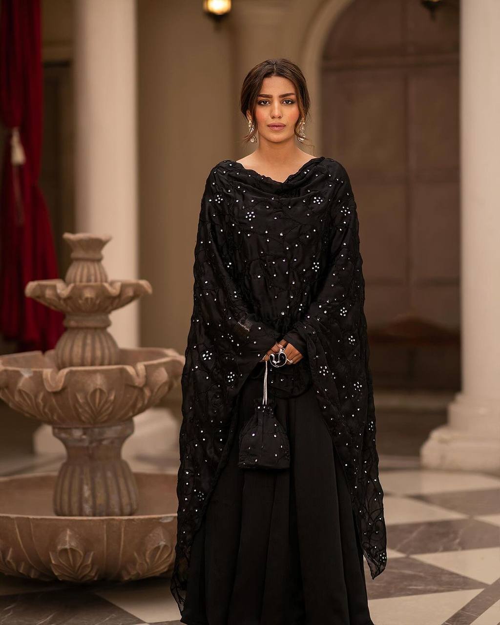 Teeya Creation Black Color Roman Cotton Embroidery And Sequence Work Anarkali With Pants And Dupatta | Grocsy