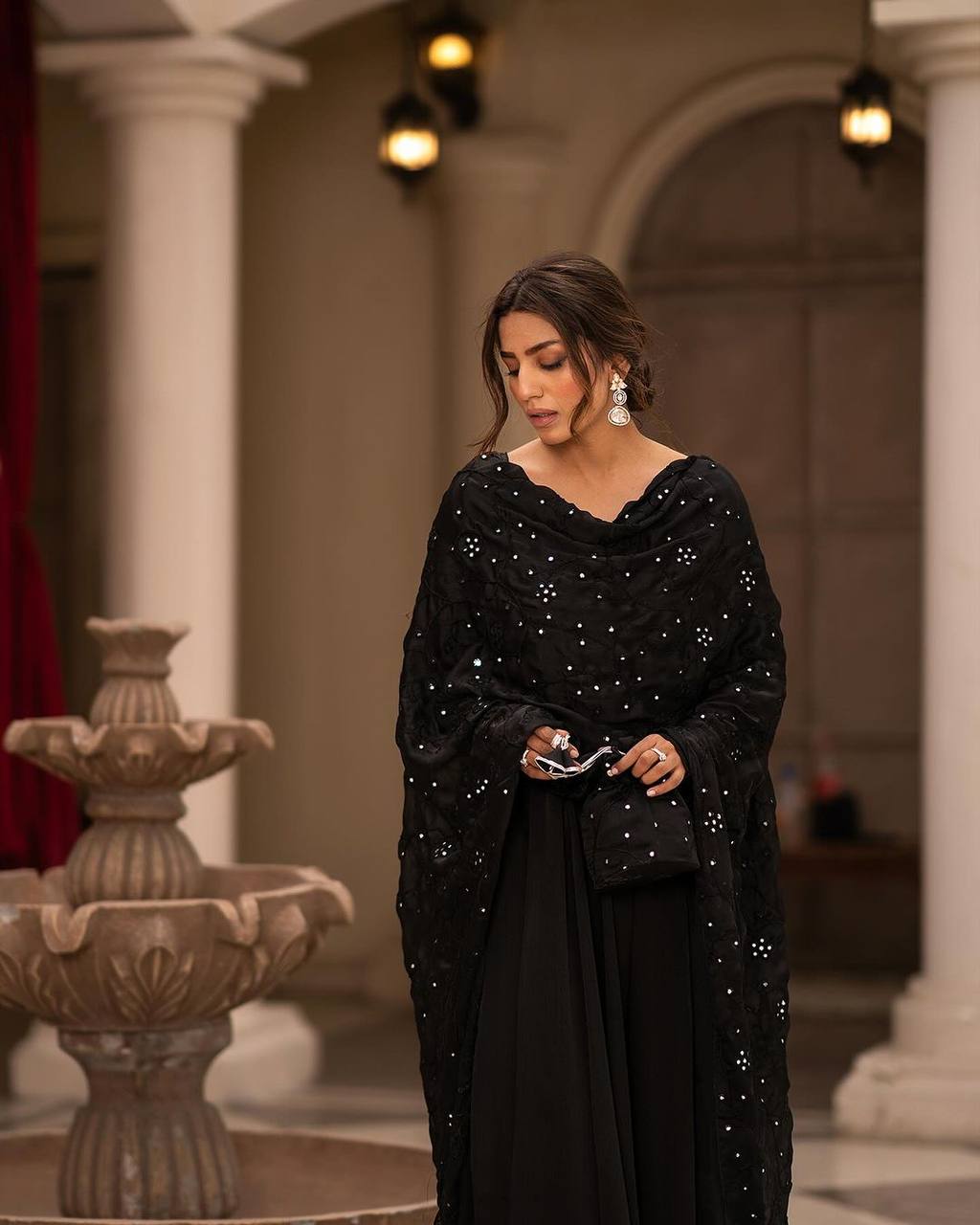 Teeya Creation Black Color Roman Cotton Embroidery And Sequence Work Anarkali With Pants And Dupatta | Grocsy