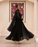 Teeya Creation Black Color Roman Cotton Embroidery And Sequence Work Anarkali With Pants And Dupatta | Grocsy
