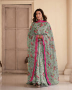 Teeya Creation Multicolor Chinon Silk Digital Print With Sequence Work Anarkali With Pants And Dupatta | Grocsy
