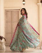 Teeya Creation Multicolor Chinon Silk Digital Print With Sequence Work Anarkali With Pants And Dupatta | Grocsy