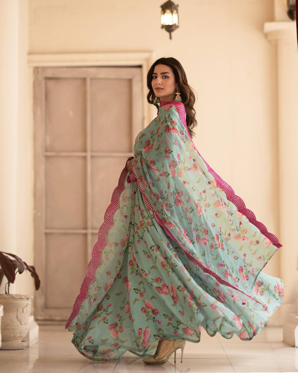 Teeya Creation Multicolor Chinon Silk Digital Print With Sequence Work Anarkali With Pants And Dupatta | Grocsy