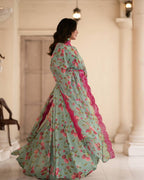 Teeya Creation Multicolor Chinon Silk Digital Print With Sequence Work Anarkali With Pants And Dupatta | Grocsy