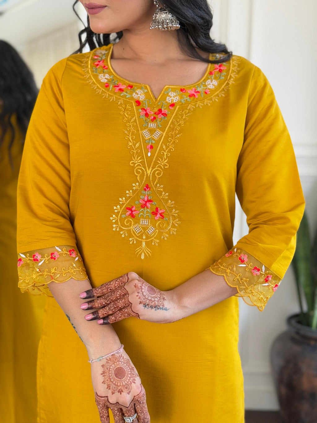 The52 Women's Roman Silk Embroidered Straight Kurta, Pant and Dupatta Set | Grocsy