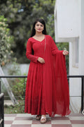 Teeya Creation Maroon Color Georgette Heavy Embroidery And Sequence Work Anarkali With Pants And Dupatta | Grocsy