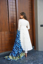 Teeya Creation White Color Roman Cotton Embroidery And Sequence Work Anarkali With Pants And Dupatta | Grocsy