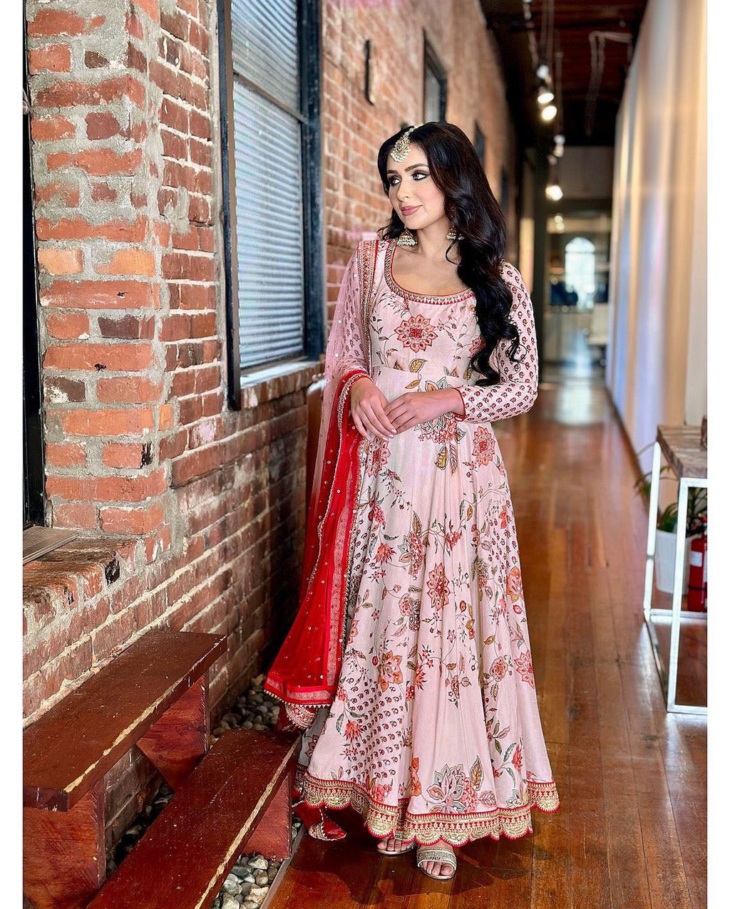 Teeya Creation Pink Colour Faux Georgette Digital Print With Embroidery And Sequence Work Anarkali With Pants And Dupatta | Grocsy