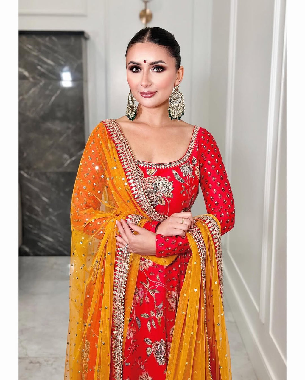 Teeya Creation Red Colour Georgette Beautiful Digital Print With Embroidery Work Lace Long Gown | Grocsy