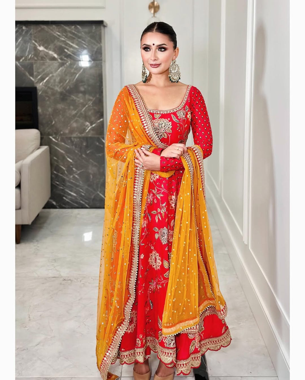 Teeya Creation Red Colour Georgette Beautiful Digital Print With Embroidery Work Lace Long Gown | Grocsy