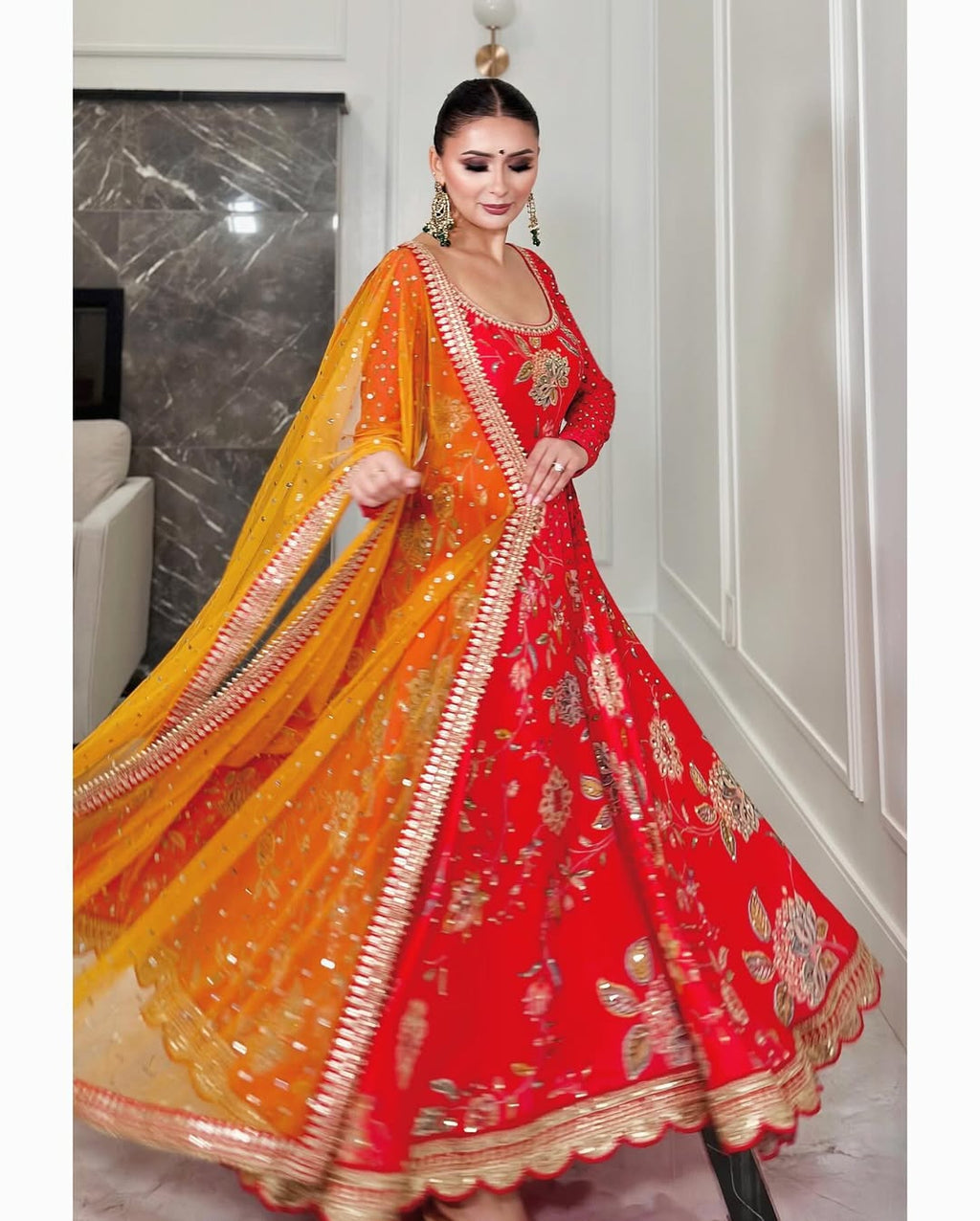 Teeya Creation Red Colour Georgette Beautiful Digital Print With Embroidery Work Lace Long Gown | Grocsy