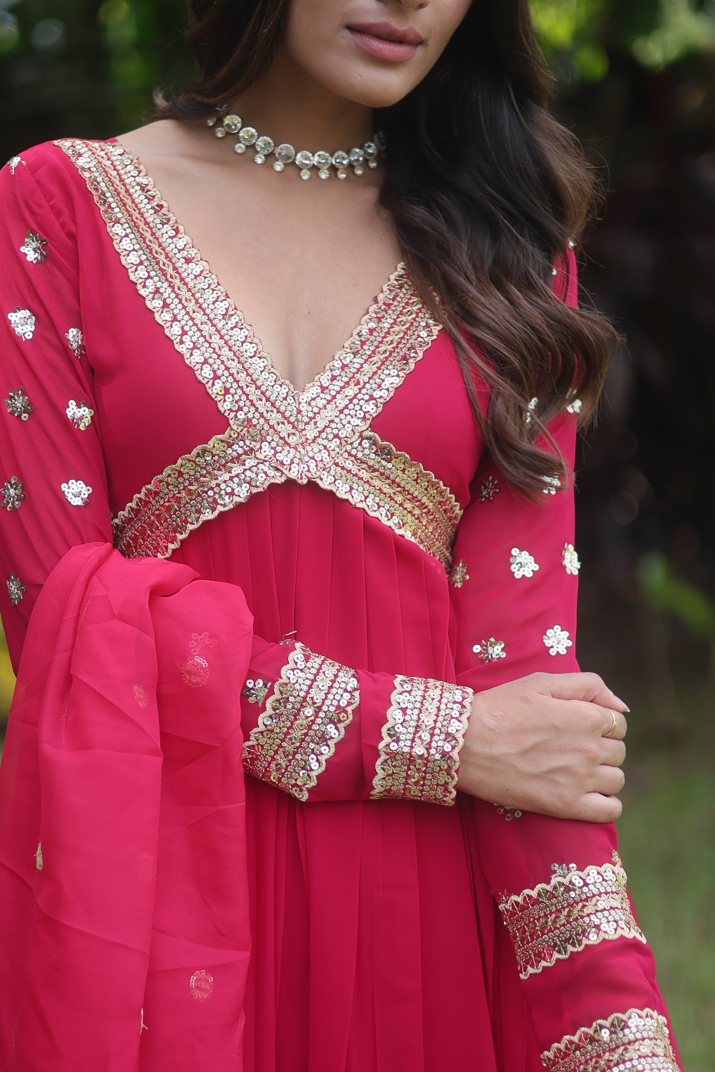 Teeya Creation Pink Color Faux Georgette Embroidery Work Fully Stitched Long Gown | Grocsy