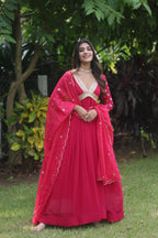 Teeya Creation Pink Color Faux Georgette Embroidery Work Fully Stitched Long Gown | Grocsy
