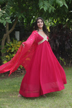 Teeya Creation Pink Color Faux Georgette Embroidery Work Fully Stitched Long Gown | Grocsy