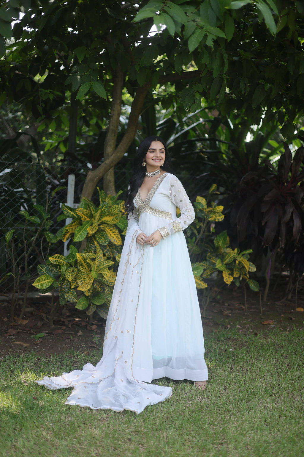 Teeya Creation White Color Faux Georgette Embroidery Work Fully Stitched Long Gown | Grocsy
