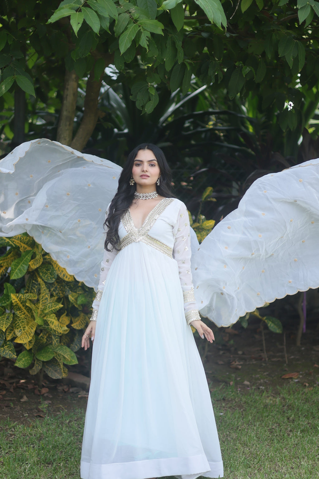 Teeya Creation White Color Faux Georgette Embroidery Work Fully Stitched Long Gown | Grocsy