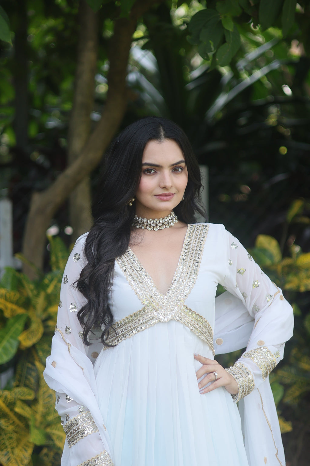 Teeya Creation White Color Faux Georgette Embroidery Work Fully Stitched Long Gown | Grocsy