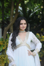 Teeya Creation White Color Faux Georgette Embroidery Work Fully Stitched Long Gown | Grocsy