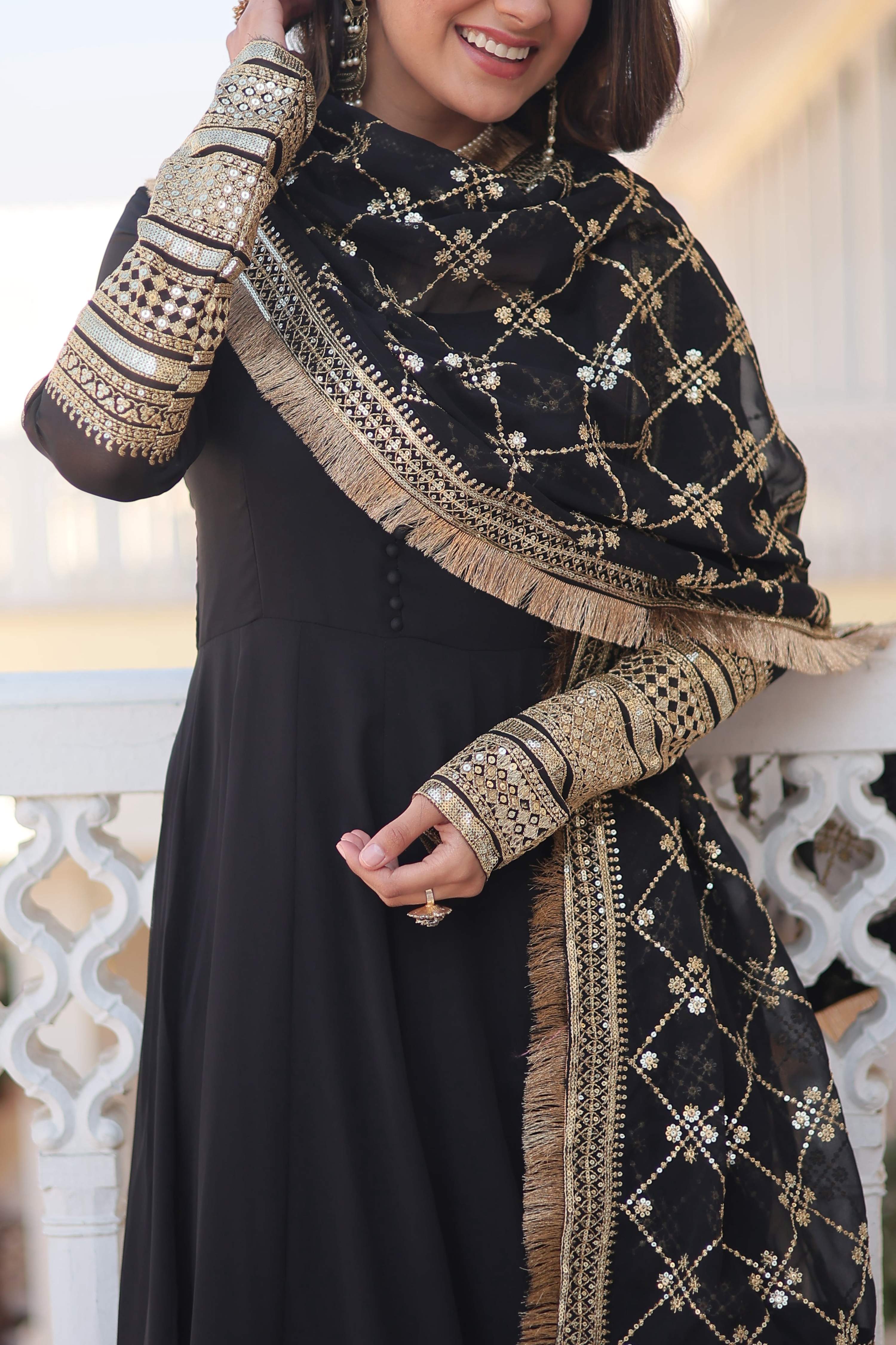 Teeya Creation Black Color Faux Georgette Fully Stitched Gown | Grocsy