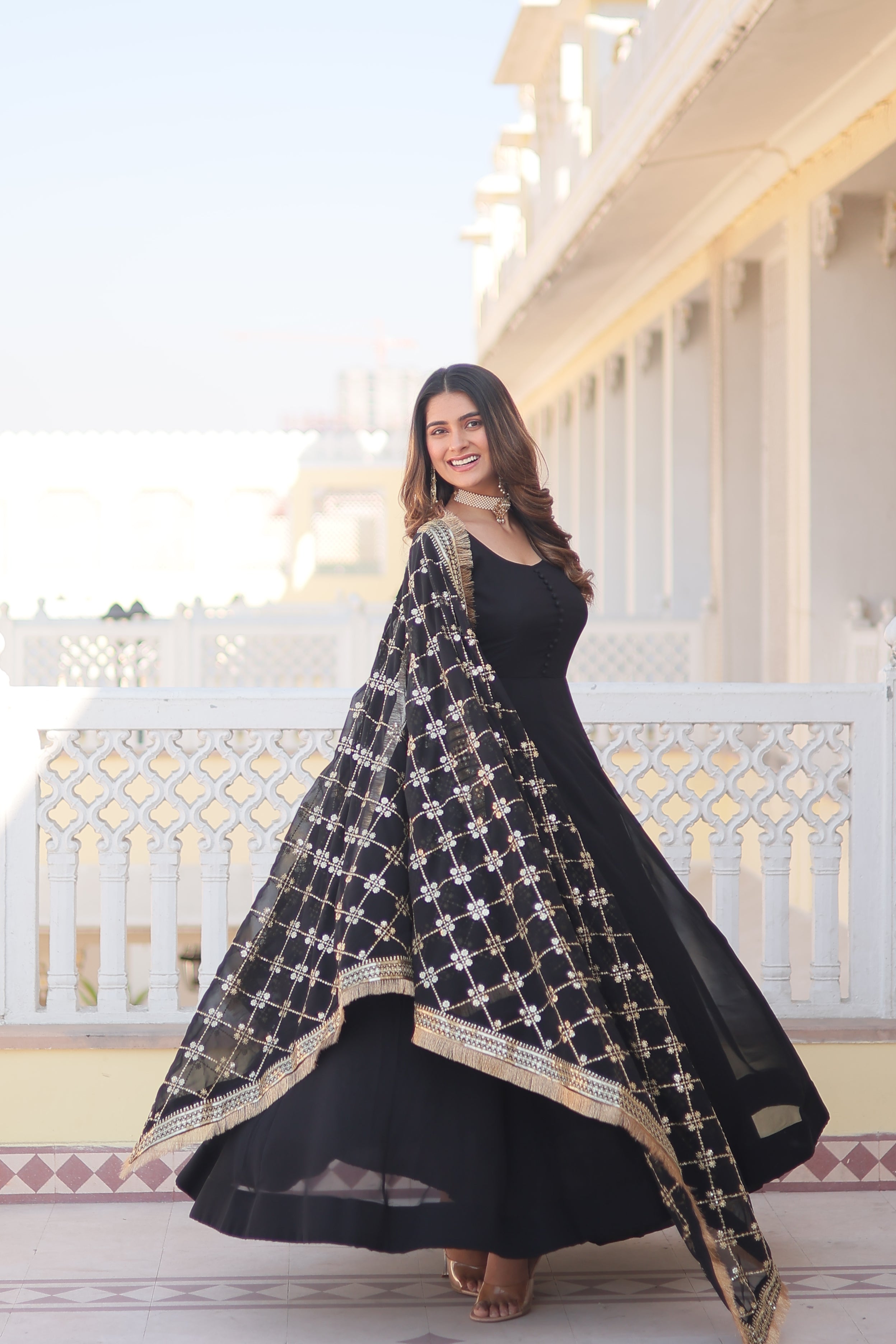 Teeya Creation Black Color Faux Georgette Fully Stitched Gown | Grocsy
