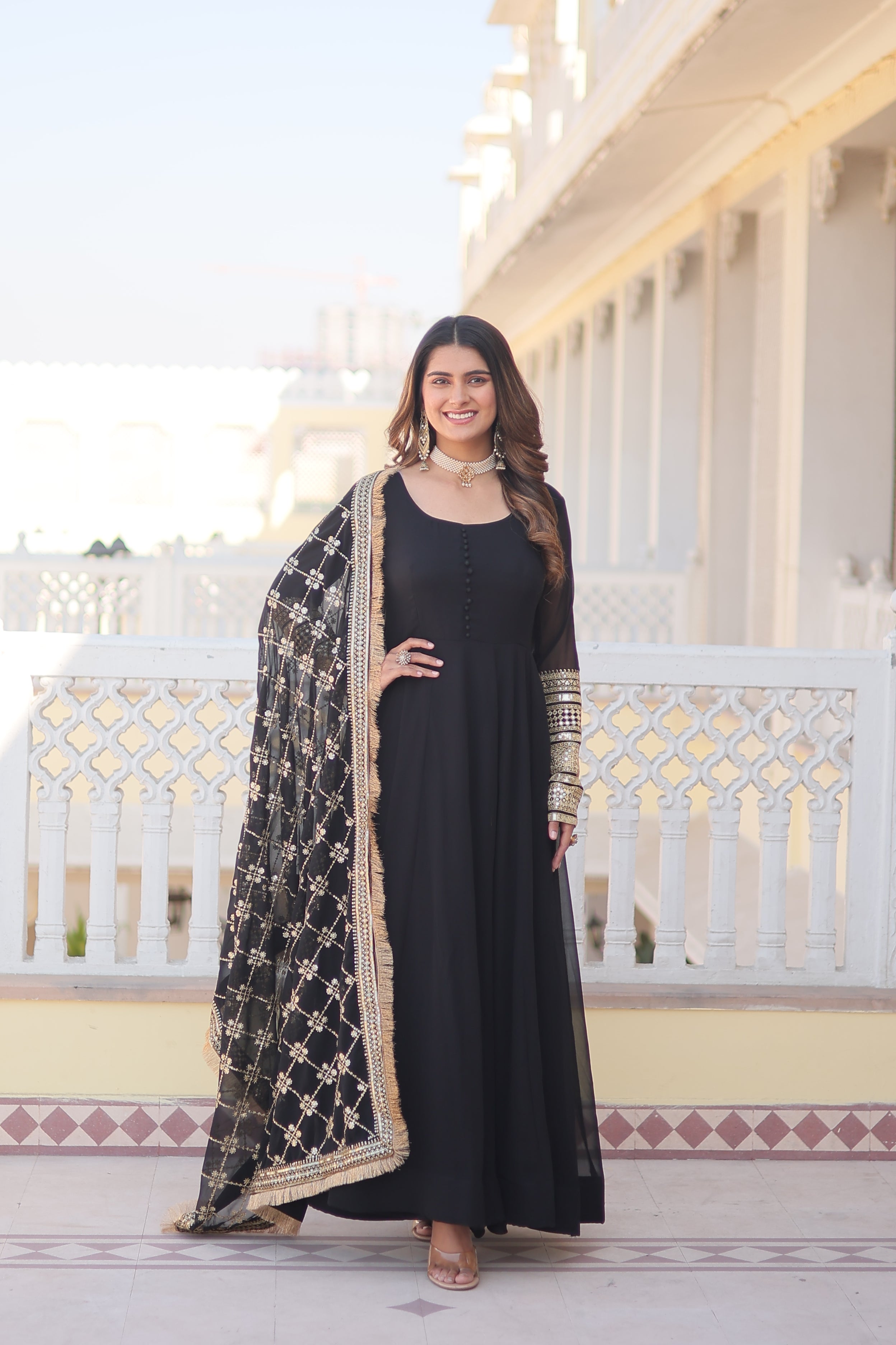 Teeya Creation Black Color Faux Georgette Fully Stitched Gown | Grocsy