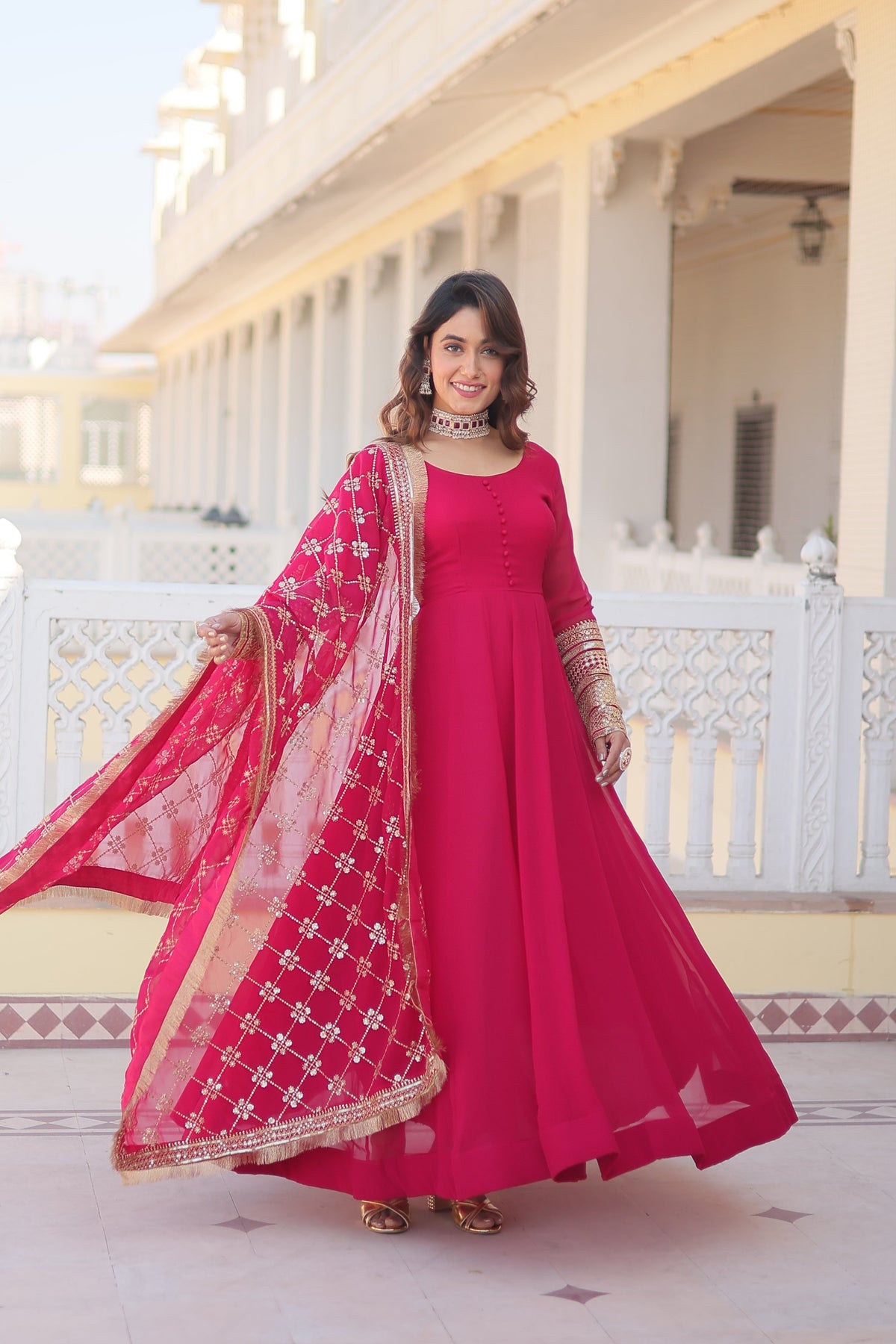 Teeya Creation Pink Color Faux Georgette Fully Stitched Gown | Grocsy