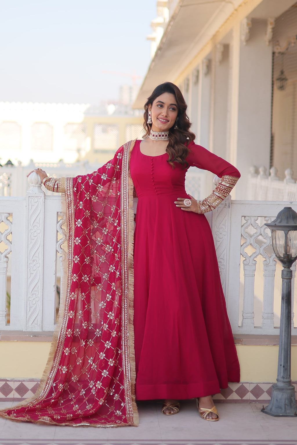 Teeya Creation Pink Color Faux Georgette Fully Stitched Gown | Grocsy