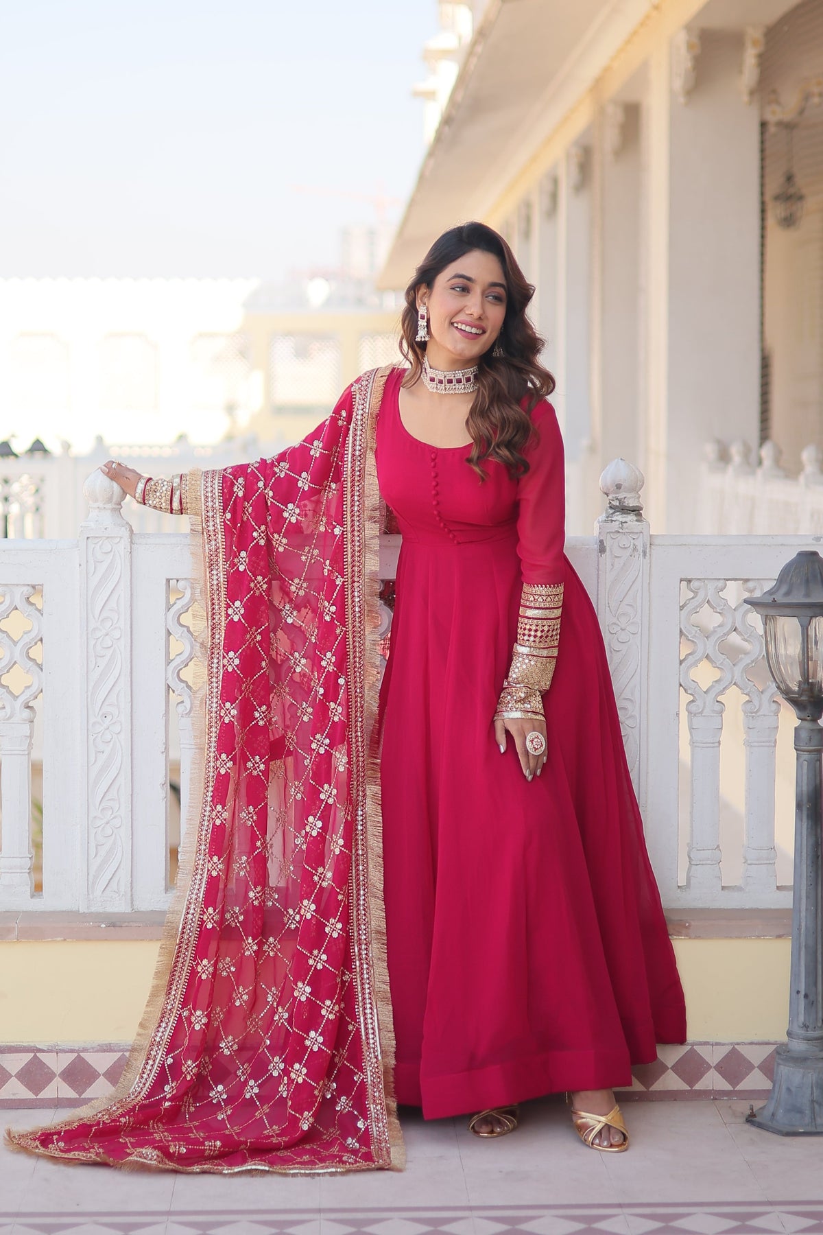 Teeya Creation Pink Color Faux Georgette Fully Stitched Gown | Grocsy