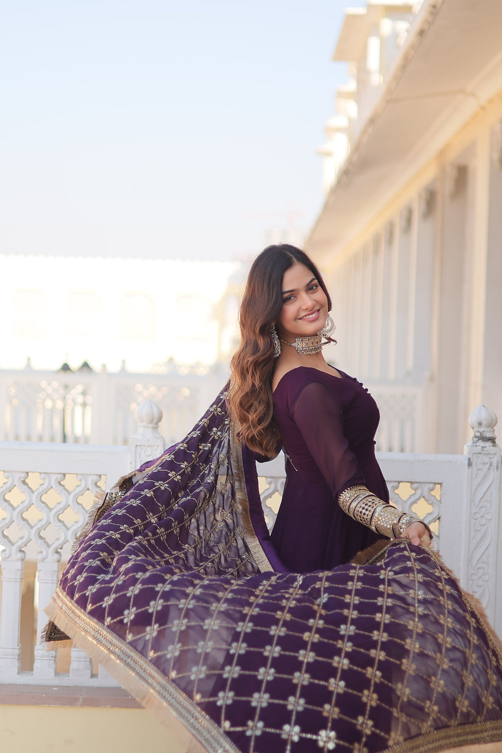 Teeya Creation Wine Color Faux Georgette Fully Stitched Gown | Grocsy