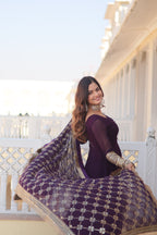Teeya Creation Wine Color Faux Georgette Fully Stitched Gown | Grocsy