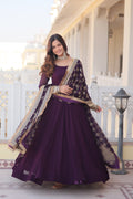 Teeya Creation Wine Color Faux Georgette Fully Stitched Gown | Grocsy