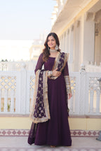 Teeya Creation Wine Color Faux Georgette Fully Stitched Gown | Grocsy