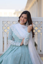 Teeya Creation Sky Blue Color Faux Georgette Embroidery And Sequence Work Fully Stitched Anarkali Gown | Grocsy