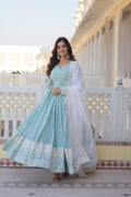 Teeya Creation Sky Blue Color Faux Georgette Embroidery And Sequence Work Fully Stitched Anarkali Gown | Grocsy
