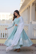 Teeya Creation Sky Blue Color Faux Georgette Embroidery And Sequence Work Fully Stitched Anarkali Gown | Grocsy