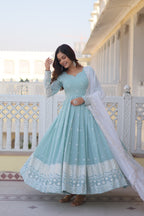 Teeya Creation Sky Blue Color Faux Georgette Embroidery And Sequence Work Fully Stitched Anarkali Gown | Grocsy