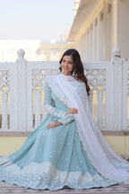 Teeya Creation Sky Blue Color Faux Georgette Embroidery And Sequence Work Fully Stitched Anarkali Gown | Grocsy