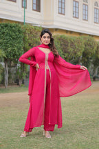Teeya Creation Pink Color Faux Georgette Embroidery Work Fully Stitched Long Kurti | Grocsy