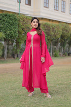 Teeya Creation Pink Color Faux Georgette Embroidery Work Fully Stitched Long Kurti | Grocsy