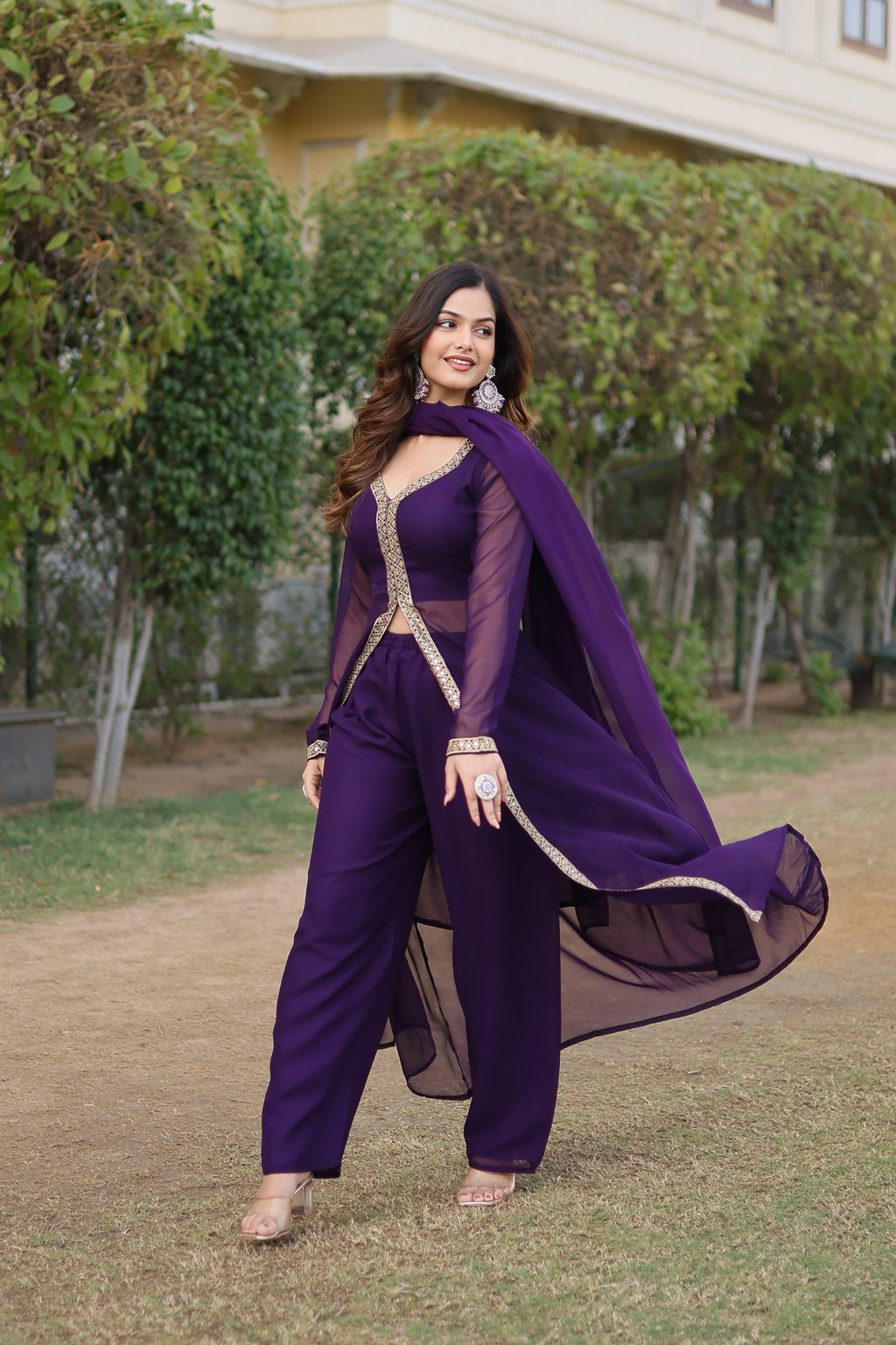 Teeya Creation Wine Color Faux Georgette Embroidery Work Fully Stitched Long Kurti | Grocsy