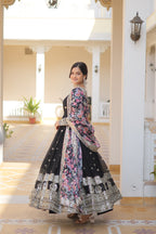 Teeya Creation Black Color Faux Georgette Embroidery And Sequence Work Fully Stitched Anarkali Gown | Grocsy