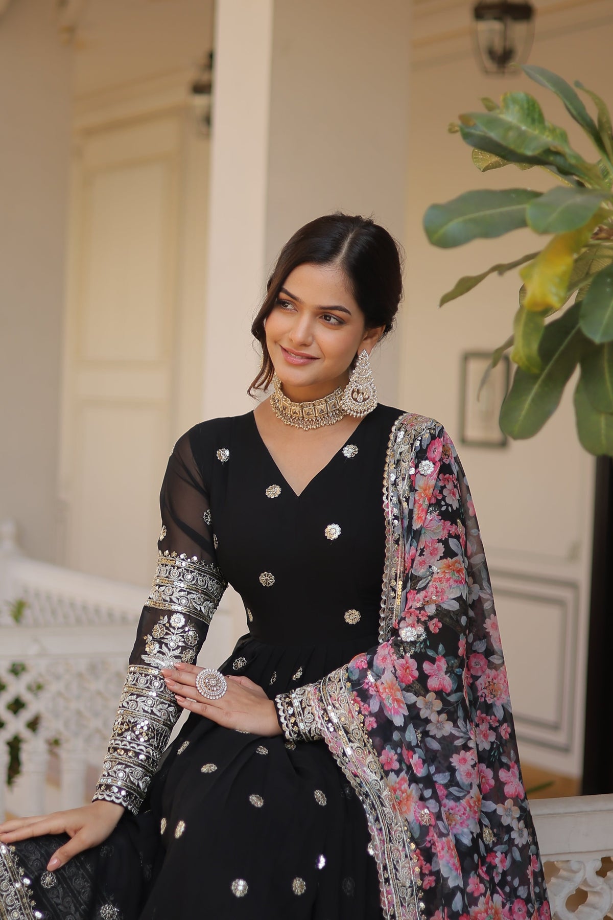 Teeya Creation Black Color Faux Georgette Embroidery And Sequence Work Fully Stitched Anarkali Gown | Grocsy