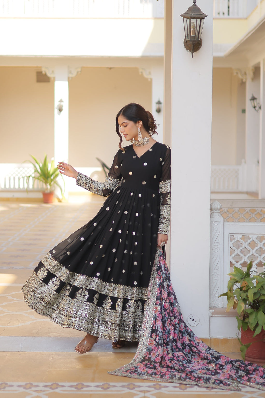 Teeya Creation Black Color Faux Georgette Embroidery And Sequence Work Fully Stitched Anarkali Gown | Grocsy