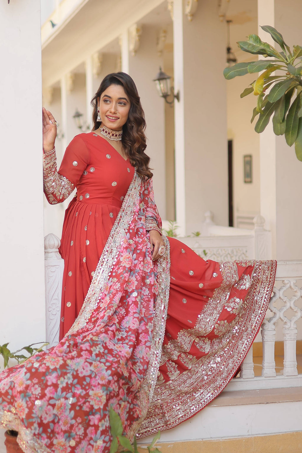 Teeya Creation Red Color Faux Georgette Embroidery And Sequence Work Fully Stitched Anarkali Gown | Grocsy