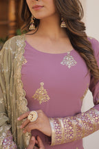 Teeya Creation Onion Color Faux Georgette Heavy Embroidery Work Fully Stitched Plazo pair | Grocsy