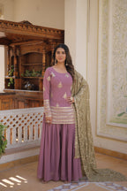 Teeya Creation Onion Color Faux Georgette Heavy Embroidery Work Fully Stitched Plazo pair | Grocsy