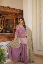 Teeya Creation Onion Color Faux Georgette Heavy Embroidery Work Fully Stitched Plazo pair | Grocsy