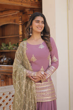Teeya Creation Onion Color Faux Georgette Heavy Embroidery Work Fully Stitched Plazo pair | Grocsy